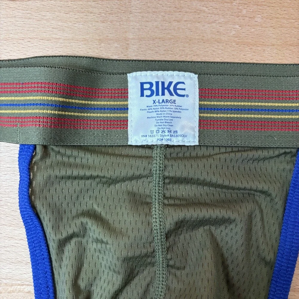 Bike Mesh Jockstrap Men's XL Olive Green Striped Underwear New
